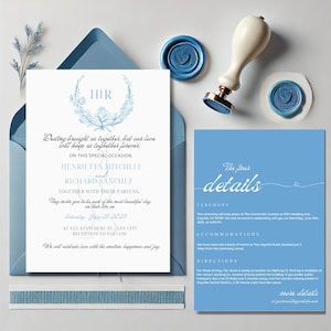 Digital Wedding Invitation Suite Light Blue | Light Blue Wedding Invite Set | Dusty Blue Invitations | Editable Template | Event Details