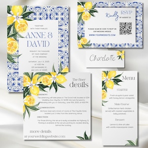 Zitrone Hochzeitseinladung Set | Bearbeitbare Canva Vorlage | Italienische Hochzeitspapeterie | Thema Zitrone Digitaler Download