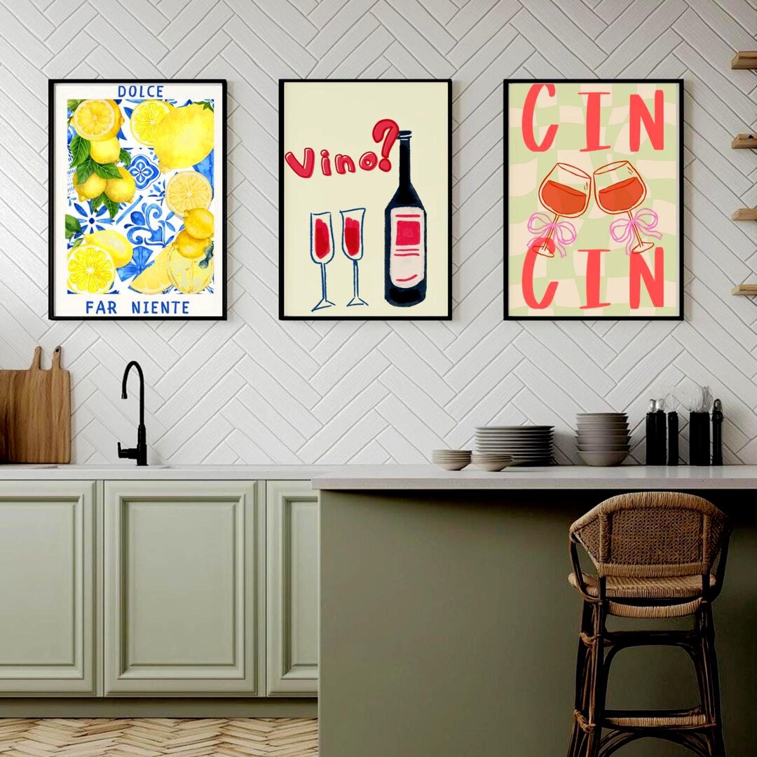300 mediterranean kitchen posters bundle, retro café... Mediterranean Kitchen Poster Set – Lemon Artwork & Wine Print – Italian ...