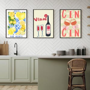 Italian Kitchen Prints Set: Lemon, Wine, &#39;Cin Cin&#39; (Digital Download)