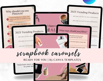 83 plantillas de carrusel de Instagram para scrapbooking / Paquete editable de Canva para creadores y profesionales del marketing digital