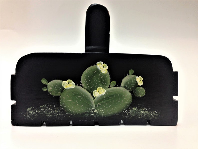 Wooden Basket with Prickly Pear Cactus hand painted