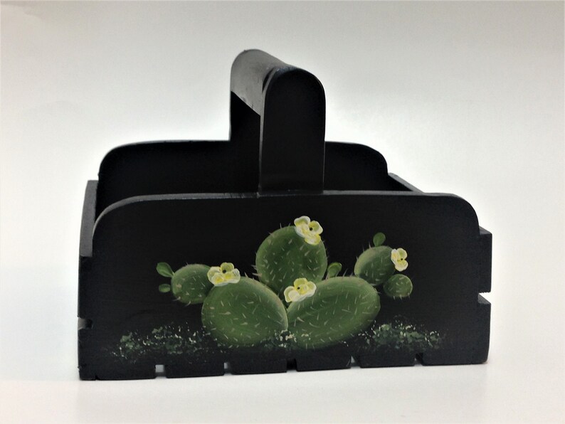 Wooden Basket with Prickly Pear Cactus hand painted