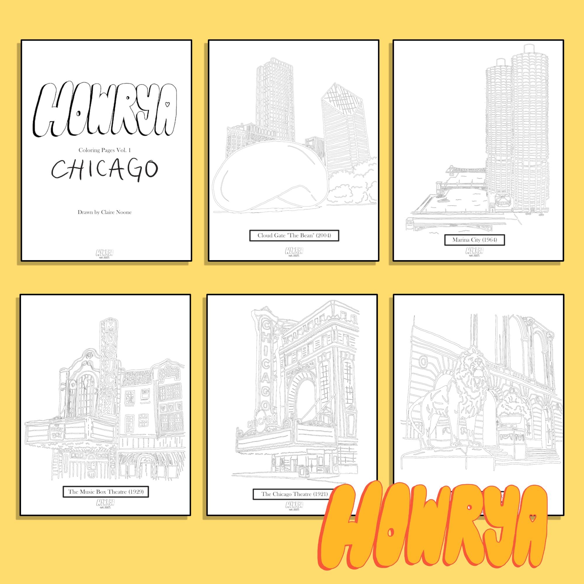 Chicago Coloring Pages - Five Historical Landmarks - Hand Drawn Designs ...