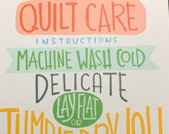 Quilt Care Instructions, Handmade, Card Stock, Label or Iron On Variations, 4.25” x 5.5”