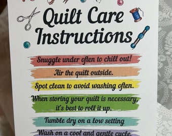 Quilt Care Instructions, Handmade, Tag Board, Label or Iron On, Size Variations, Shipping 2.50