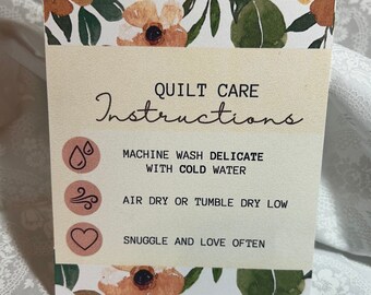 Quilt Care Instructions, Handmade, Tag, Label or Iron On Variations, 3.5 x 4.5”