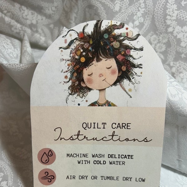 Quilt Care Instructions, Handmade, Tag, Label or Iron On Variations, 3 x 4”