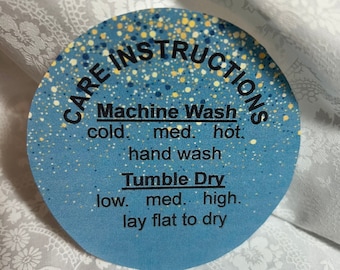 Quilt Care Instructions, Handmade, Tag, Label or Iron On Variations, 3 x 3” Round