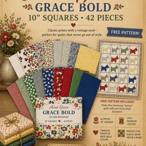 Aunt Grace Goes Bold, 10 x 10”, Free Pattern, Judie Rothermel , Marcus Fabrics