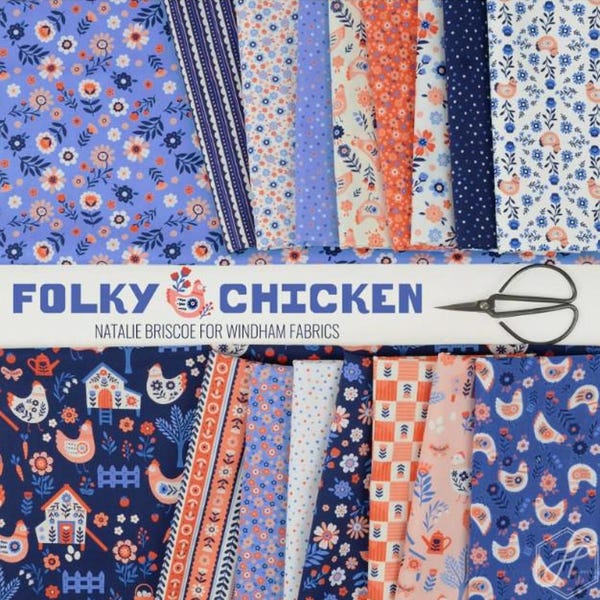 Folky Chicken Fat Qtr Bundle, Natalie Briscoe, Windham Fabrics