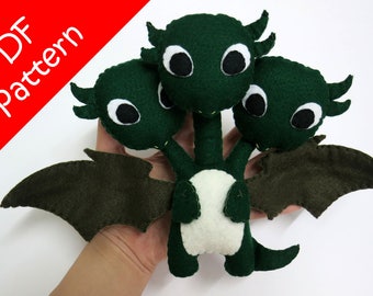 Patrón PDF de peluche de dragón de tres cabezas inspirado en Dragonstorm - Descarga digital instantánea