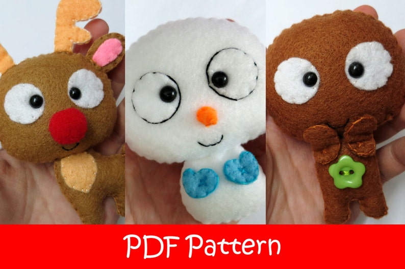 Christmas Set Gingerbread, Reindeer, Snowman Plush PDF Pattern Instant Digital Download image 3