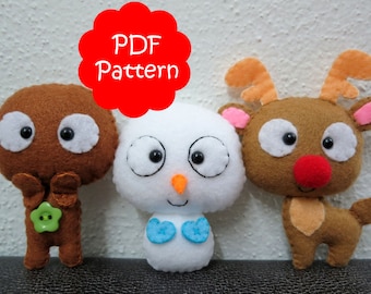 Christmas Set (Gingerbread, Reindeer, Snowman) Plush PDF Pattern -Instant Digital Download