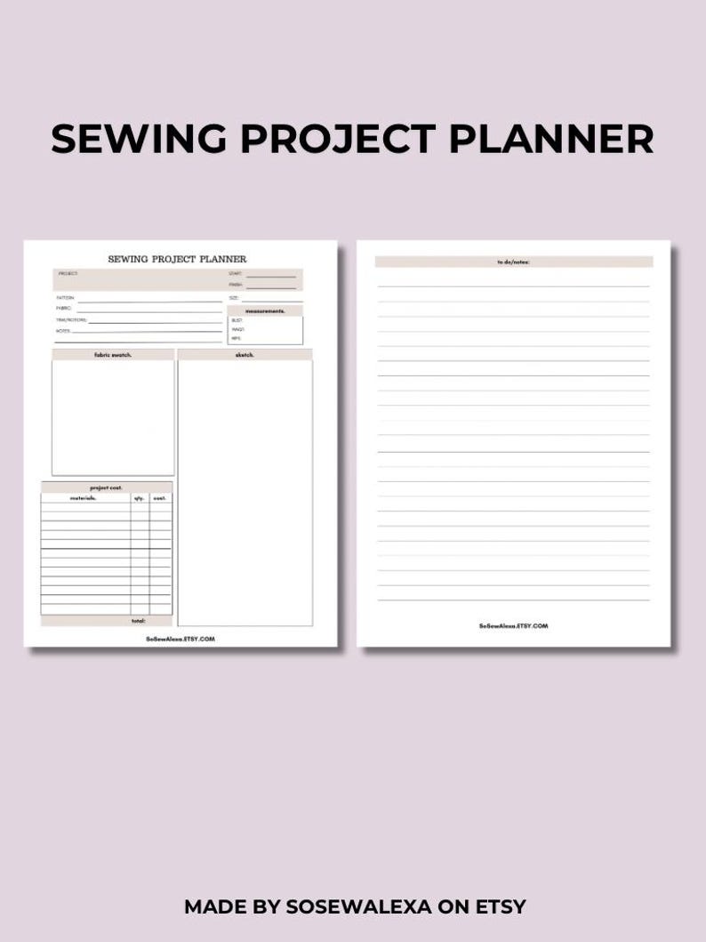 Sewing Project Planner | Two-pages| Printable | Digital Download (US ...