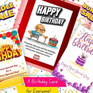 Joyeux anniversaire cartes (bundle) - téléchargement numérique - cartes d'anniversaire imprimables pour un gars/homme, fille, homme plus âgé - vierge à l'intérieur pour le message