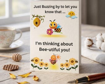 Tarjeta "Pensando en ti" – Abejas coloridas, flores, ¡eres preciosa! (Descarga digital)