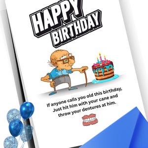 Cartão de Feliz Aniversário - Download Digital - Cartão de Aniversário Divertido para Imprimir, Tipo Cara/Homem Mais Velho/Crescido, Brincadeira - Em Branco por Dentro para Mensagem