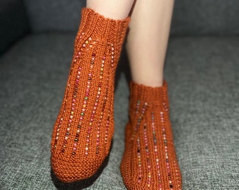 HANDKNITTED SOCKS- ORANGE /Handmade /Zerowastecargo /New fashion /New creation /One of a kind