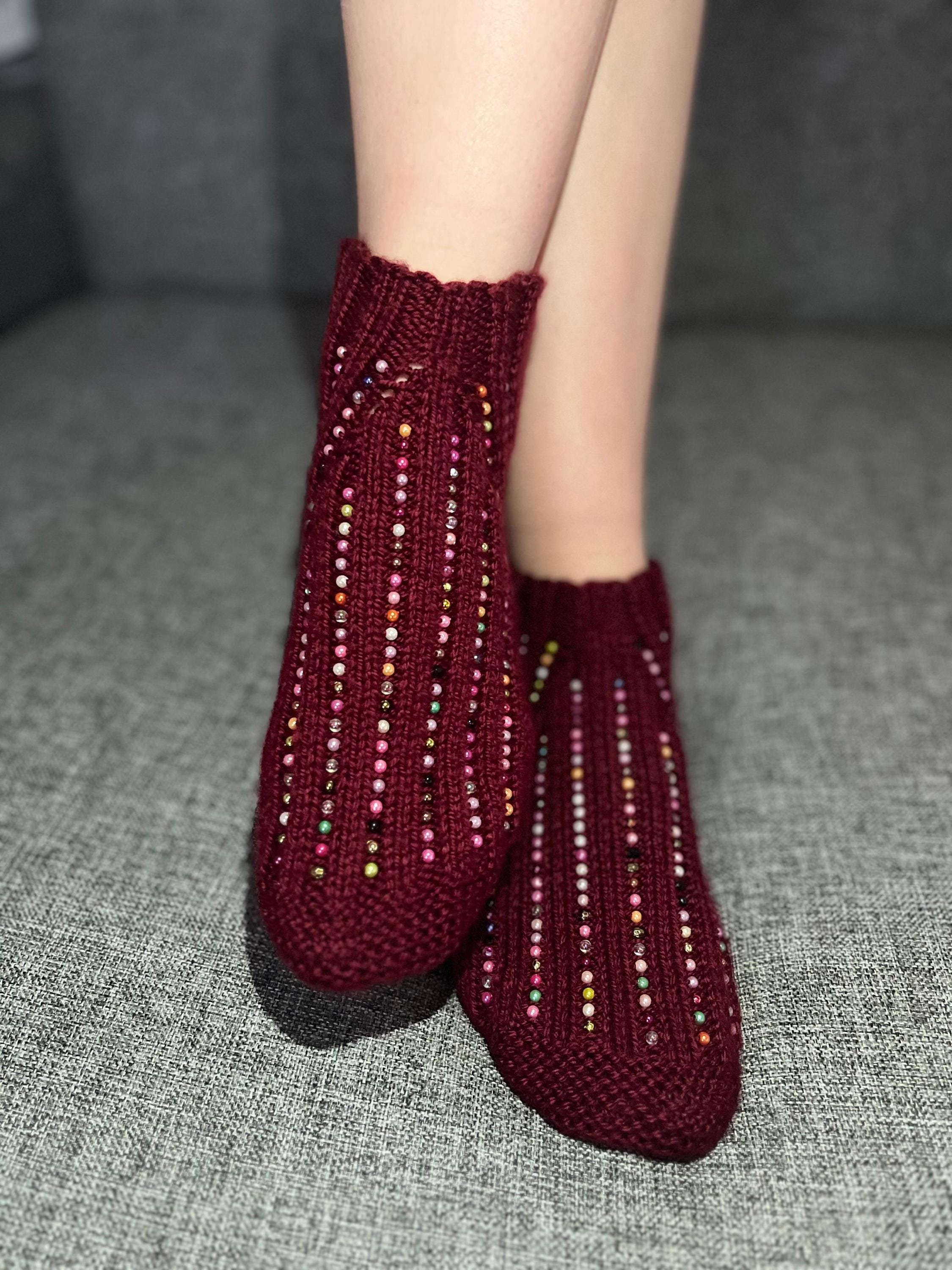 HANDKNITTED SOCKS-CLARETRED /Handmade /Zerowastecargo /New fashion /New creation