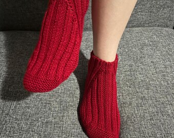 HANDKNITTED SOCKS-RED /Handmade /Zerowastecargo /New fashion /New creation
