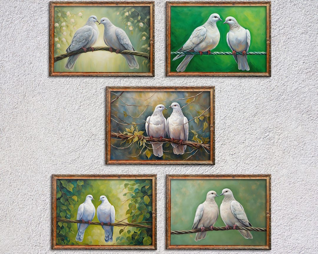 5 Different White Doves, Colorful, Authentic Room, High Quality Oil ...