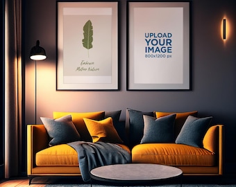 Wall Art Living Room Mock ups | 10+ Digital JPGs for Poster, Print & Frame Display | Interior Scene Mock up Bundle for Etsy