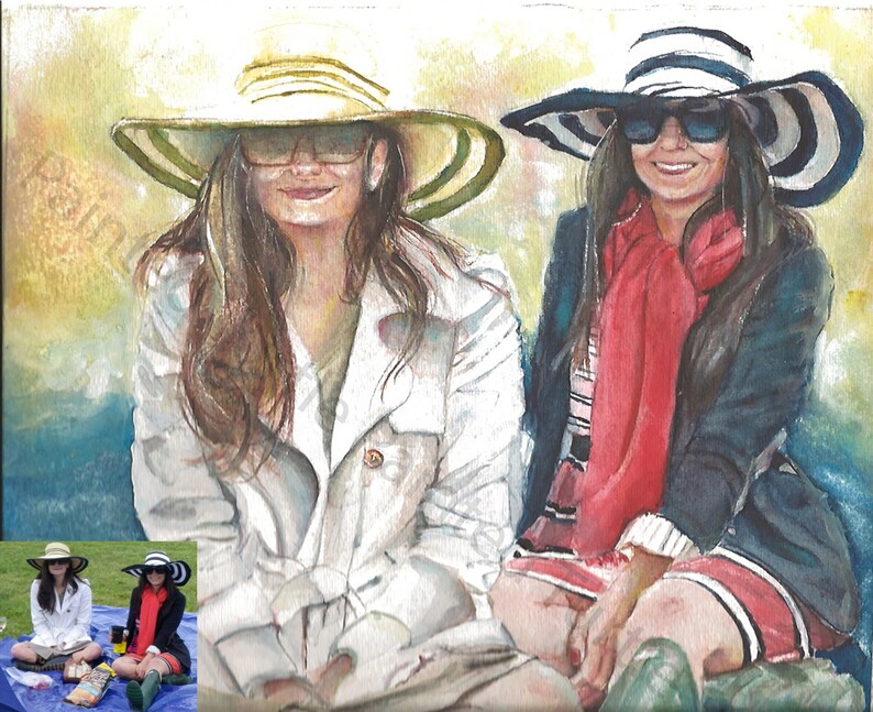 May include: Two women wearing wide-brimmed hats, one with a black and white striped hat and the other with a cream and green hat. They are both smiling and looking at the camera. The woman in the black and white hat is wearing a red scarf and a striped dress. The woman in the cream and green hat is wearing a beige jacket.
