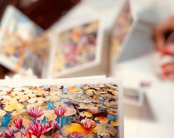 Cambodian Lily Pond Notecards | Watercolor Art, Elegant Stationery