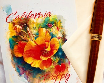 California Poppy Notecards | Watercolor Flower Art