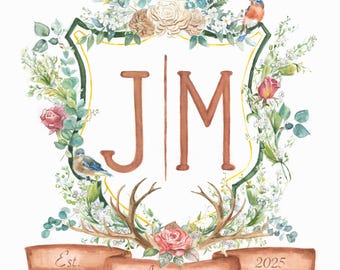 Hand-Painted Wedding Crest Logo | Custom Watercolor Design (Digital AND Print)