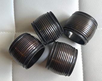 Vintage Bronze Ribbed Napkin Rings - Set of 4 - Heavyweight Intentional Table Decor