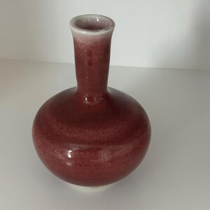 Vintage Handmade Cape Cod Studio Pottery Vase | Cranberry Red Glazed Bud Vase | Signed Artist Pottery | 1990s Hand Thrown Ceramic Decor