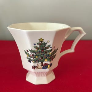 Vintage Nikko Christmas Time Footed Coffee Mug - Octagon 8 oz - Christmas Tree Design