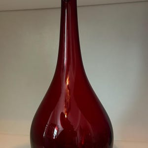 Vintage Ruby Red Art Glass Vase | Hand Made Quality Glass | Mid Century Modern Bottle Vase | Cranberry Red Decor