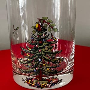 Spode Christmas Tree Double Old Fashioned Glasses - Set of 4 with Gold Rim - Vintage Holiday Glassware