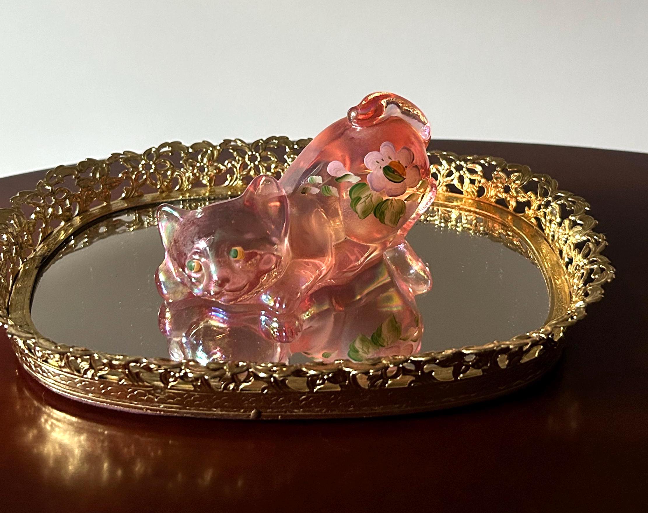 Fenton Glass Pink Cat - Etsy