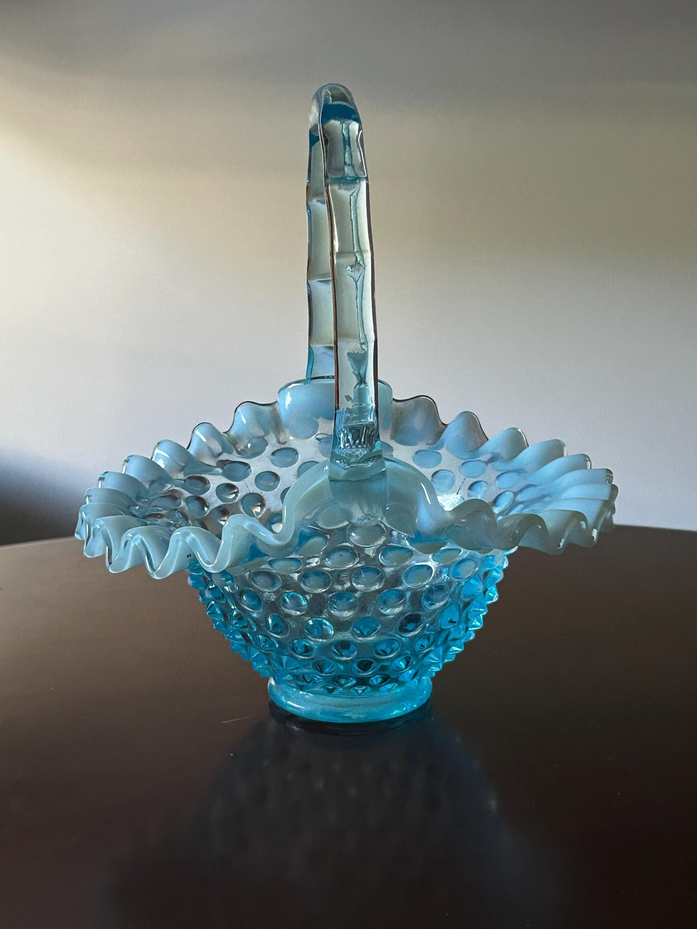 Fenton Blue Opalescent Hobnail Basket - Etsy
