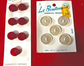 Vintage 1950s-1970s Button Set | Le Chic & Le Bouton | Red and White Carded Buttons | Retro Sewing Supplies | Mid-Century Notions