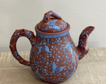 Antique Chinese Yixing Clay Teapot with Butterfly Design