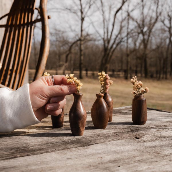 Mini Turned Bud Vase for Dried Flowers - Walnut