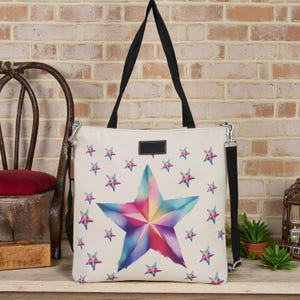 EverCarry Handmade large Star canvas tote bag bags with zipper | handbag / book beach laptop shopping bridesmaid shoulder weekender cute bag