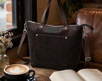 Bolso tote de pana con cremallera, bolso bandolera, bolso grande para el día a día, bolso de hombro suave para el trabajo, la escuela y los viajes.