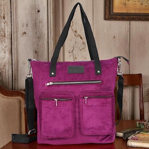 Evercarry handmade large corduroy tote bag with Multi pockets & zipper | Laptop bags / makeup up crossbody teacher messenger book y2k bag