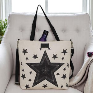 EverCarry large Star canvas tote bag bags with zipper | handbag / book teacher beach laptop shopping bridesmaid shoulder weekender cute bag