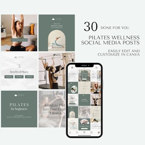 Pilates Wellness Studio Instructor Minimalistic Design Aesthetic Social Media Instagram Content Editable Canva Templates