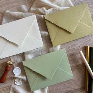 Olive green, Sage green and Cream Handmade Ecologic Deckle Edge Envelopes B6, C6, C5 or 150X150mm
