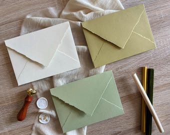 Olive green, Sage green and Cream Handmade Ecologic Deckle Edge Envelopes B6, C6, C5 or 150X150mm