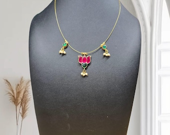 Jadau Pendant Invisible Necklace with Earrings