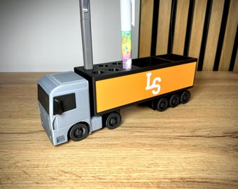 Custom Articulated Lorry Pen Pot: Truck Desk Organizer, Corporate Branding / Gifting. Haulage Logistics Transport